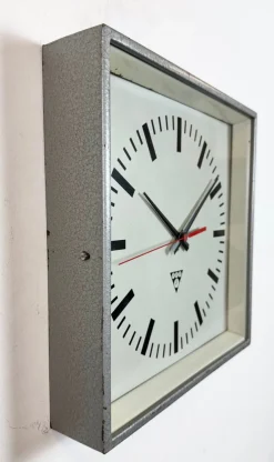 Hot Pamono Industrial Grey Square Wall Clock from Pragotron, 1980s