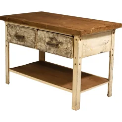 Pamono Industrial Iron Kitchen Table, Former Czechoslovakia, 1950s> Worktables & Workbenches
