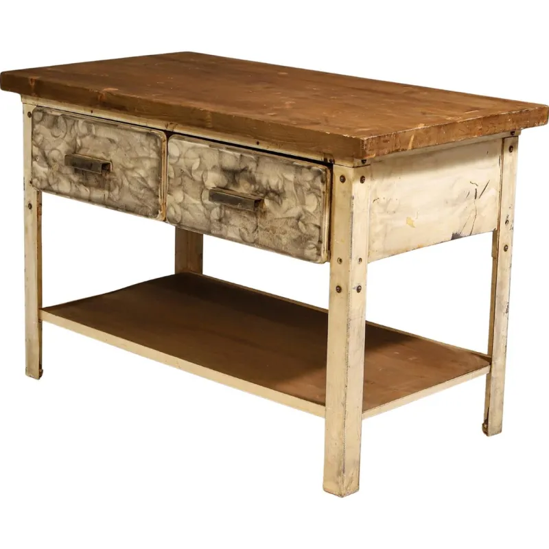 Pamono Industrial Iron Kitchen Table, Former Czechoslovakia, 1950s> Worktables & Workbenches
