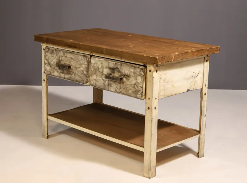 Pamono Industrial Iron Kitchen Table, Former Czechoslovakia, 1950s> Worktables & Workbenches