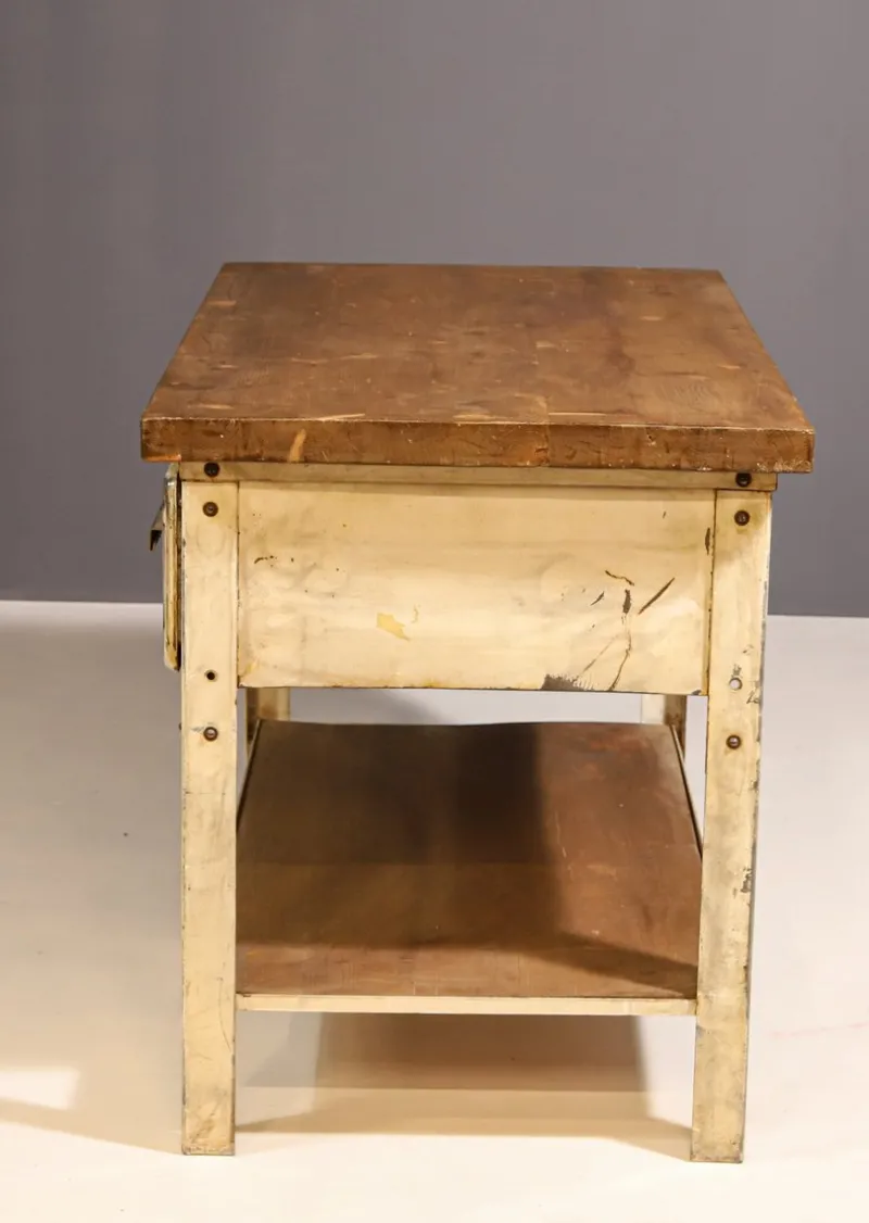 Pamono Industrial Iron Kitchen Table, Former Czechoslovakia, 1950s> Worktables & Workbenches
