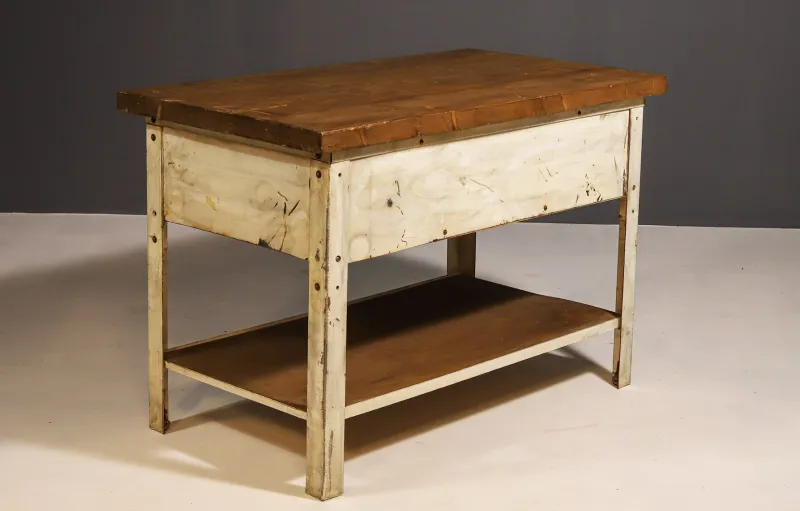 Pamono Industrial Iron Kitchen Table, Former Czechoslovakia, 1950s> Worktables & Workbenches