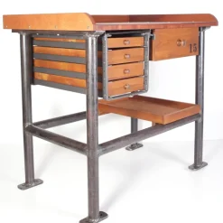 Clearance Pamono Industrial Mahogany Desk Work Table, Former Czechoslovakia, 1960s
