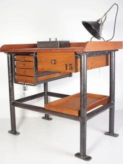 Clearance Pamono Industrial Mahogany Desk Work Table, Former Czechoslovakia, 1960s