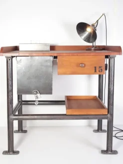 Clearance Pamono Industrial Mahogany Desk Work Table, Former Czechoslovakia, 1960s