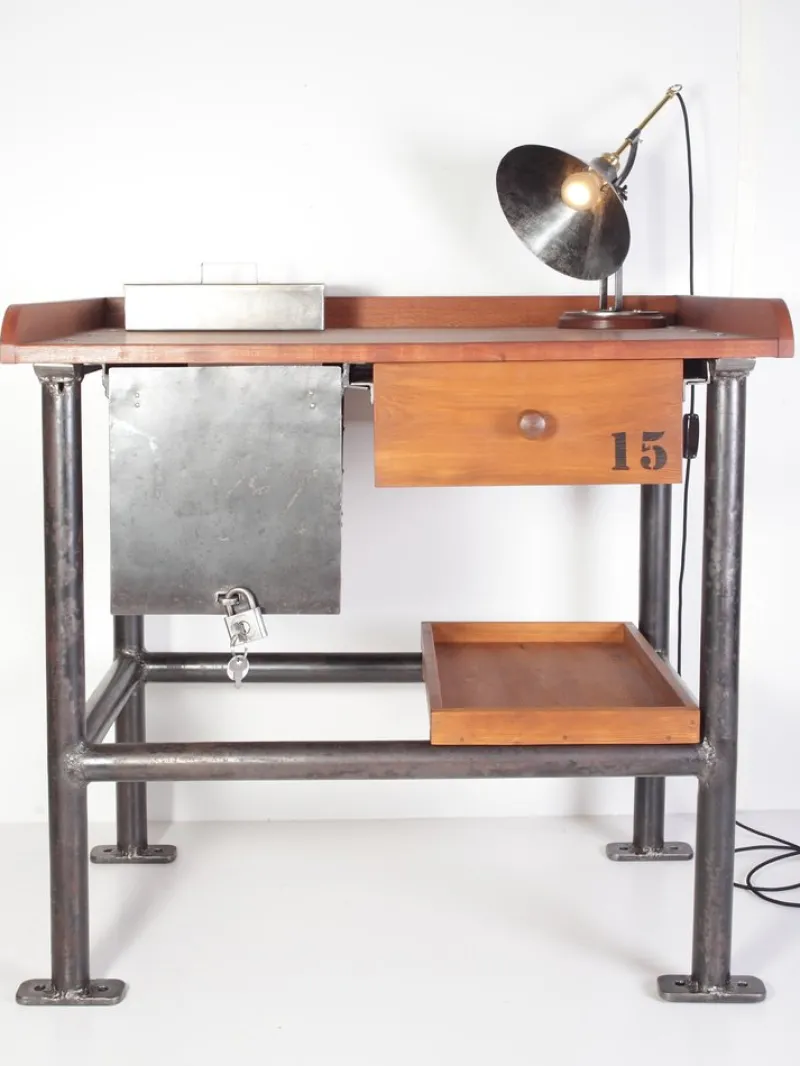 Clearance Pamono Industrial Mahogany Desk Work Table, Former Czechoslovakia, 1960s