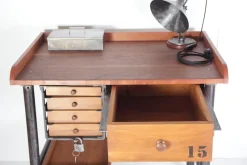 Clearance Pamono Industrial Mahogany Desk Work Table, Former Czechoslovakia, 1960s