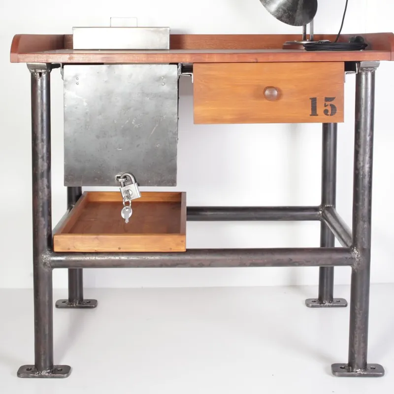 Clearance Pamono Industrial Mahogany Desk Work Table, Former Czechoslovakia, 1960s