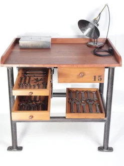 Clearance Pamono Industrial Mahogany Desk Work Table, Former Czechoslovakia, 1960s