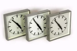Pamono Industrial Square Railway Clocks from Pragotron, 1980s, Set of 3