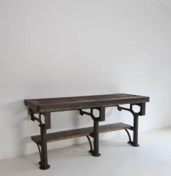 New Pamono Industrial Wabi-Sabi Cast Iron and Wood Console Worktable, 1920s