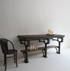 New Pamono Industrial Wabi-Sabi Cast Iron and Wood Console Worktable, 1920s
