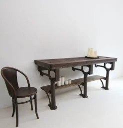 New Pamono Industrial Wabi-Sabi Cast Iron and Wood Console Worktable, 1920s