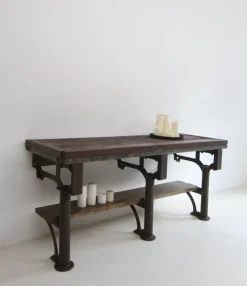 New Pamono Industrial Wabi-Sabi Cast Iron and Wood Console Worktable, 1920s