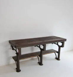 New Pamono Industrial Wabi-Sabi Cast Iron and Wood Console Worktable, 1920s