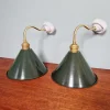 Pamono Industrial Wall Lights in Brass and Green Enamelled Sheet Metal, 1950s, Set of 2