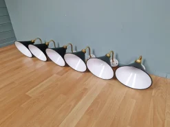Pamono Industrial Wall Lights in Brass and Green Enamelled Sheet Metal, 1950s, Set of 2