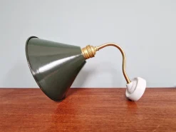Pamono Industrial Wall Lights in Brass and Green Enamelled Sheet Metal, 1950s, Set of 2