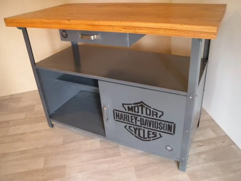 Pamono Industrial Workbench with Harley Davidson Airbrush> Worktables & Workbenches