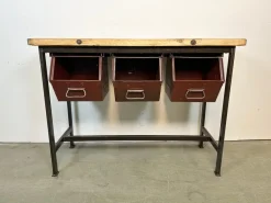 Pamono Industrial Worktable with Three Iron Drawers, 1960s