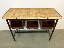 Pamono Industrial Worktable with Three Iron Drawers, 1960s