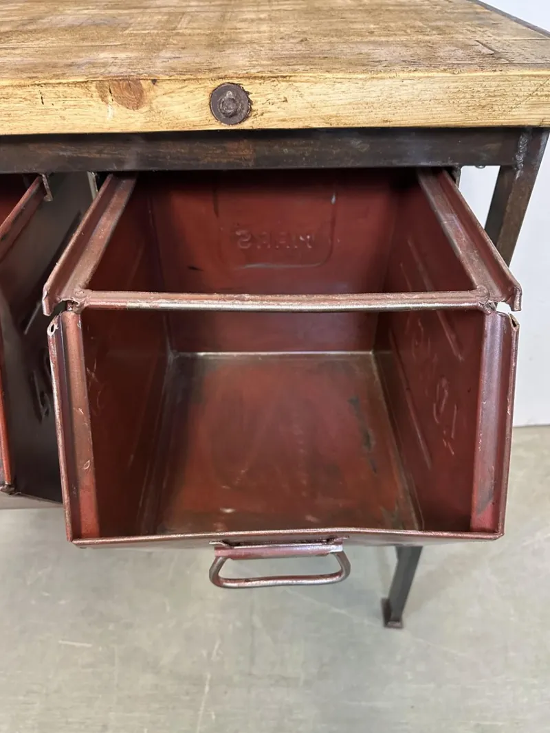 Pamono Industrial Worktable with Three Iron Drawers, 1960s