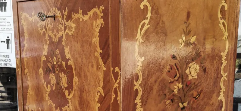 Sale Pamono Inlaid Wood and Glass Secretaire, 1970s