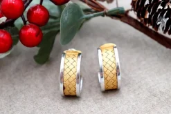 Pamono Interlaced 2-Tone 18 Karat Gold Earrings in with Omega Clasps, Set of 2><noscript><img width=