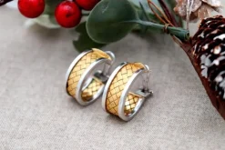 Pamono Interlaced 2-Tone 18 Karat Gold Earrings in with Omega Clasps, Set of 2><noscript><img width=