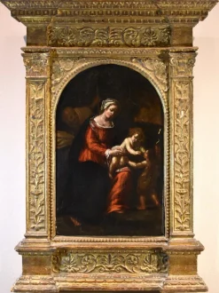 Pamono Ippolito Scarsella, Holy Family with St John, 1600, Oil on Board, Framed> Old Masters|Classical