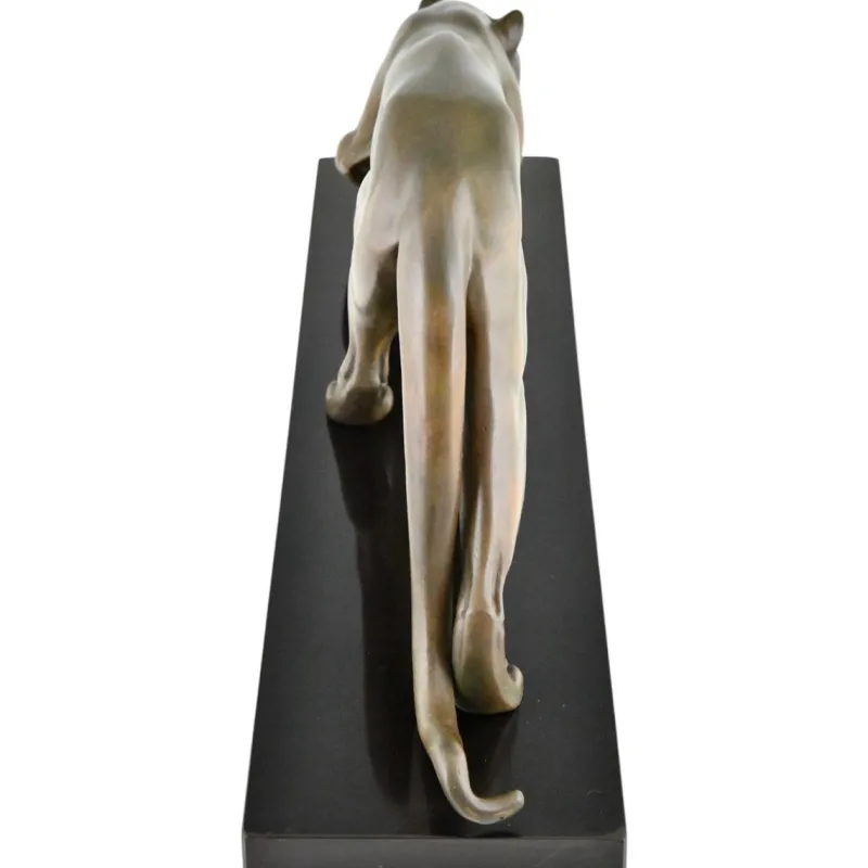 Pamono Irenee Rochard, Art Deco Sculpture of a Panther, 1930, Bronze on Marble Base> Art Deco