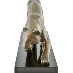 Pamono Irenee Rochard, Art Deco Sculpture of a Panther, 1930, Bronze on Marble Base><noscript><img width=
