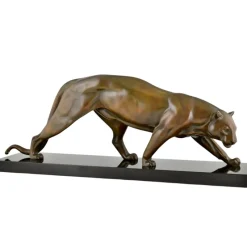 Pamono Irenee Rochard, Art Deco Sculpture of a Panther, 1930, Bronze on Marble Base><noscript><img width=