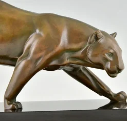 Pamono Irenee Rochard, Art Deco Sculpture of a Panther, 1930, Bronze on Marble Base><noscript><img width=