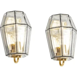 Pamono Iron and Glass Wall Light Sconces from Limburg, Germany, 1960s, Set of 2> Wall Lights & Sconces