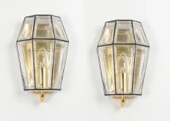 Pamono Iron and Glass Wall Light Sconces from Limburg, Germany, 1960s, Set of 2><noscript><img width=