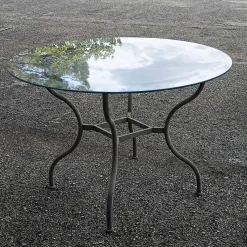New Pamono Iron Outdoor Table with Round Glass Top, 1990s