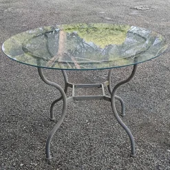 New Pamono Iron Outdoor Table with Round Glass Top, 1990s