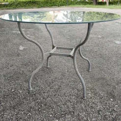 New Pamono Iron Outdoor Table with Round Glass Top, 1990s