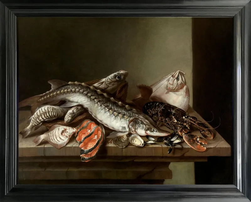 Pamono Isaac Van Duynen, Still Life with Sea Fish on Table, 17th Century, Oil Painting, Framed> Old Masters