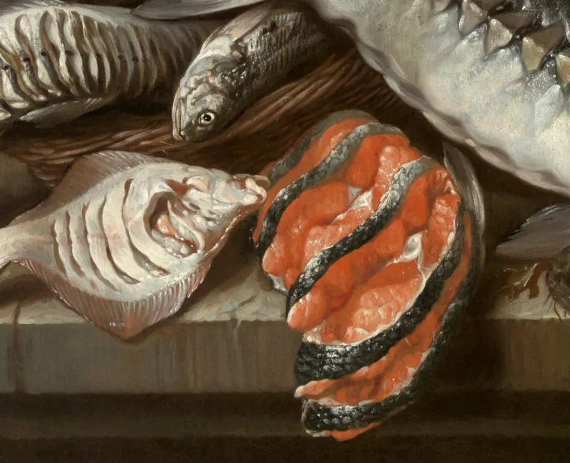 Pamono Isaac Van Duynen, Still Life with Sea Fish on Table, 17th Century, Oil Painting, Framed> Old Masters
