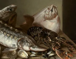 Pamono Isaac Van Duynen, Still Life with Sea Fish on Table, 17th Century, Oil Painting, Framed><noscript><img width=