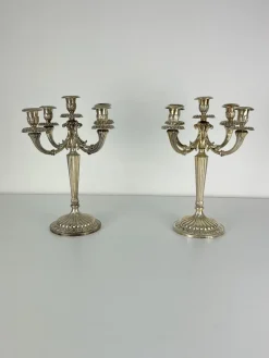 Pamono Italian 800 Silver 5-Flame Candlesticks, 1980s, Set of 2> Candleholders