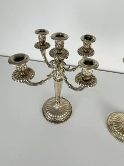 Pamono Italian 800 Silver 5-Flame Candlesticks, 1980s, Set of 2><noscript><img width=