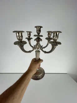 Pamono Italian 800 Silver 5-Flame Candlesticks, 1980s, Set of 2><noscript><img width=