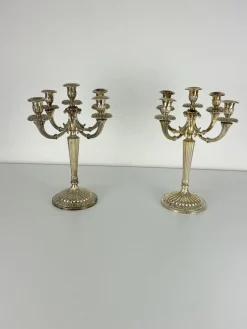 Pamono Italian 800 Silver 5-Flame Candlesticks, 1980s, Set of 2><noscript><img width=
