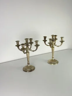 Pamono Italian 800 Silver 5-Flame Candlesticks, 1980s, Set of 2><noscript><img width=