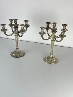 Pamono Italian 800 Silver 5-Flame Candlesticks, 1980s, Set of 2><noscript><img width=