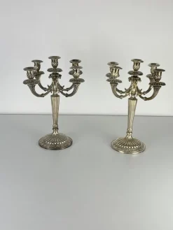 Pamono Italian 800 Silver 5-Flame Candlesticks, 1980s, Set of 2><noscript><img width=