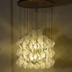 Pamono Italian Aluminum and Opaline Glass Ceiling Lamp from Mazzega, 1969> Ceiling Lights
